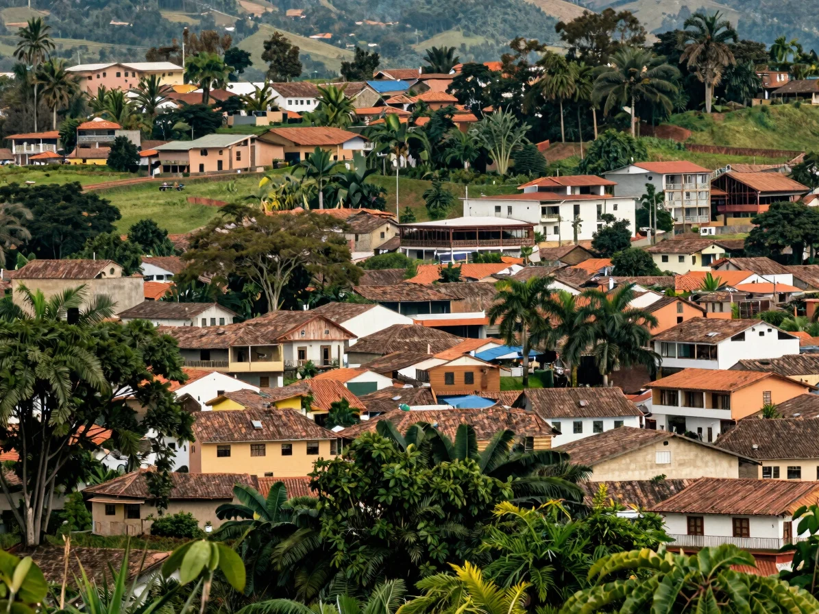 Fotografía editorial de un pueblo colombiano con vegetación local